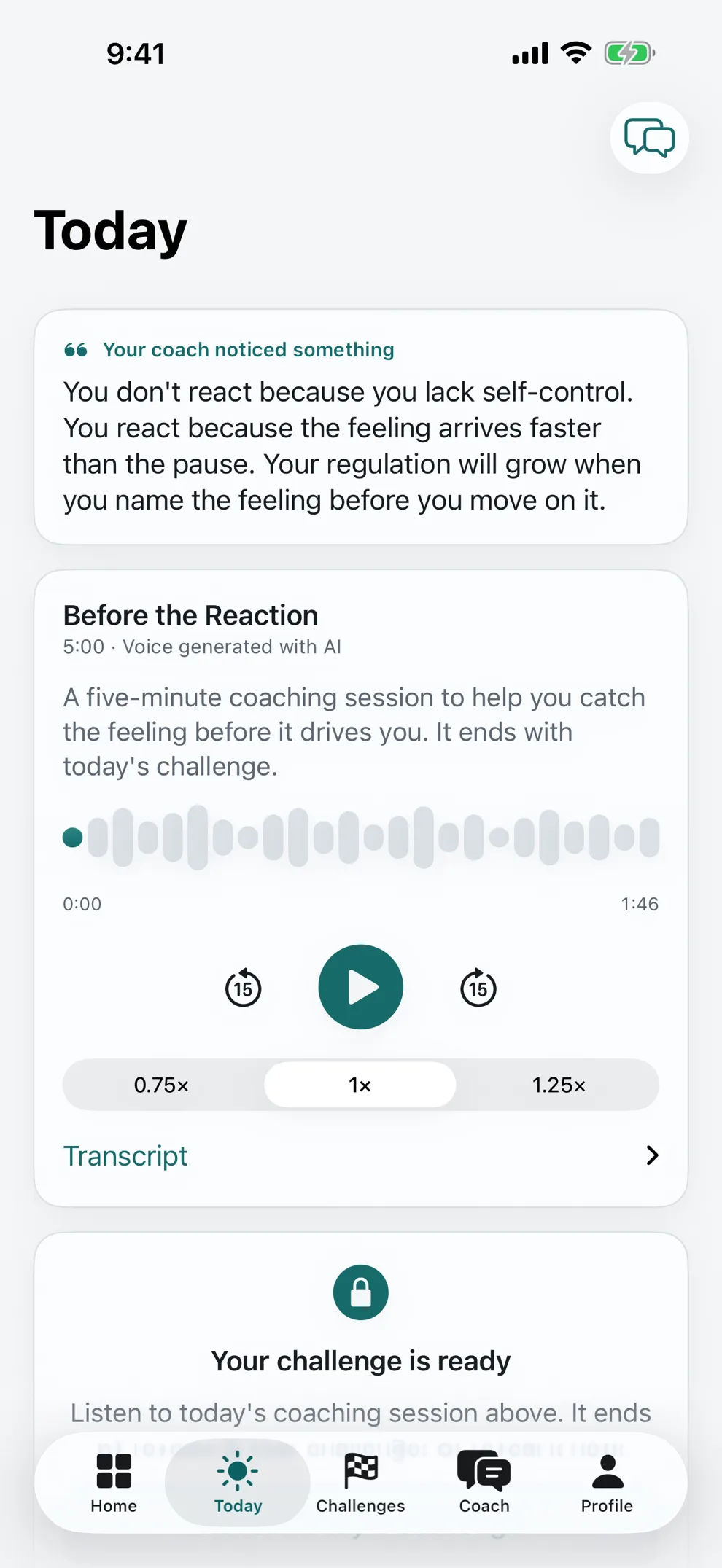Daily plan with coaching audio player